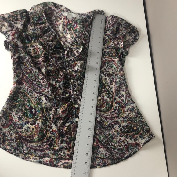 Loft Ruffled Front Button Up Blouse Extra Small - Picture 6 of 7